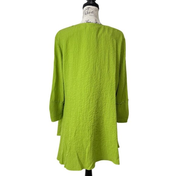 Ali Miles Womens Dress Textured 3/4 Sleeve V-Neck Lagenlook Green Size L - Picture 3 of 8